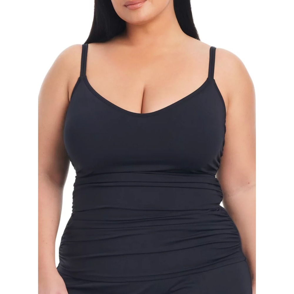 Bleu Rod Beattie Tankini Top 18W Black Ruched‎ Swimwear